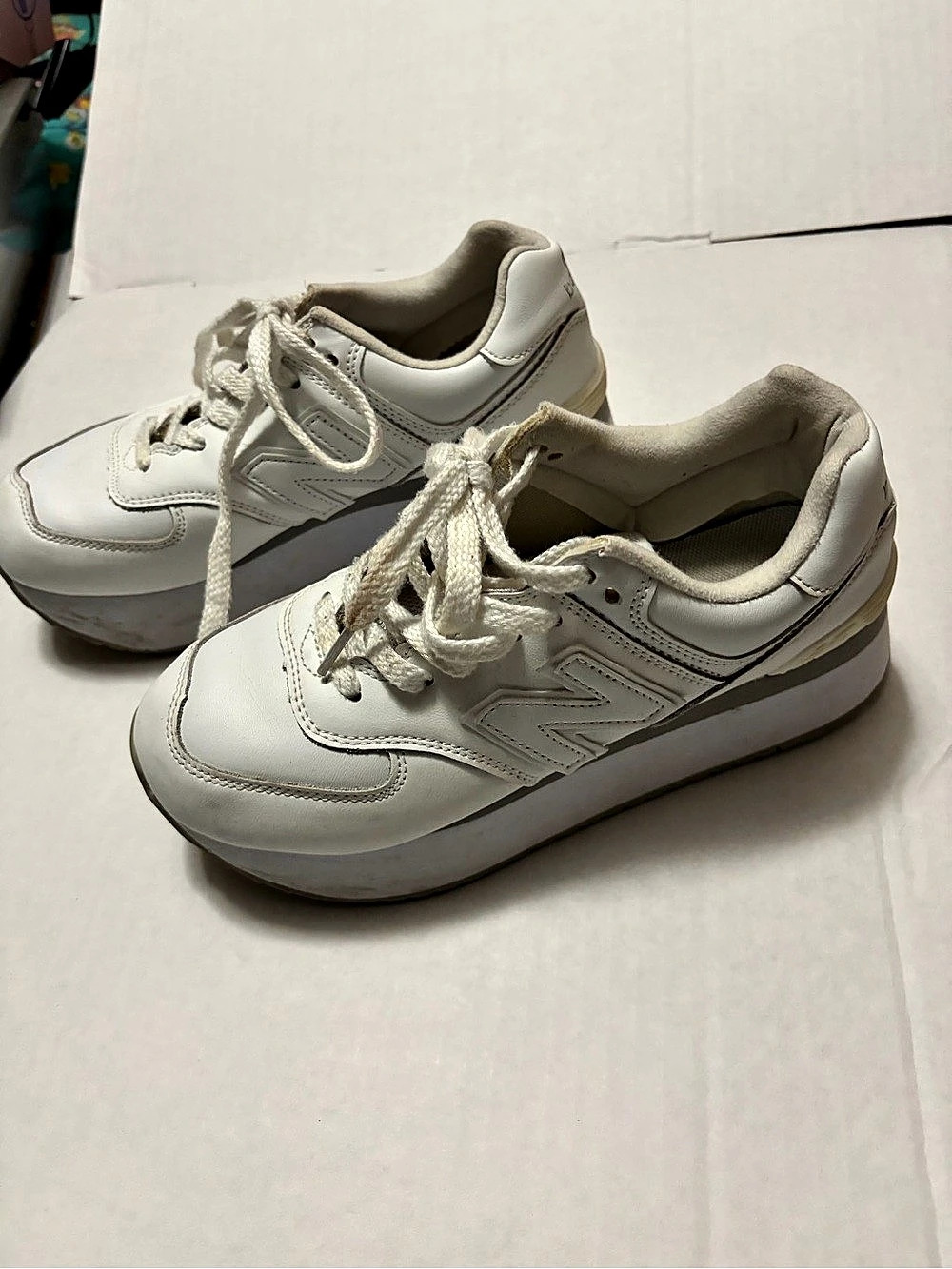New Balance 574+ Platform White Sneakers White & Gray US 7.5